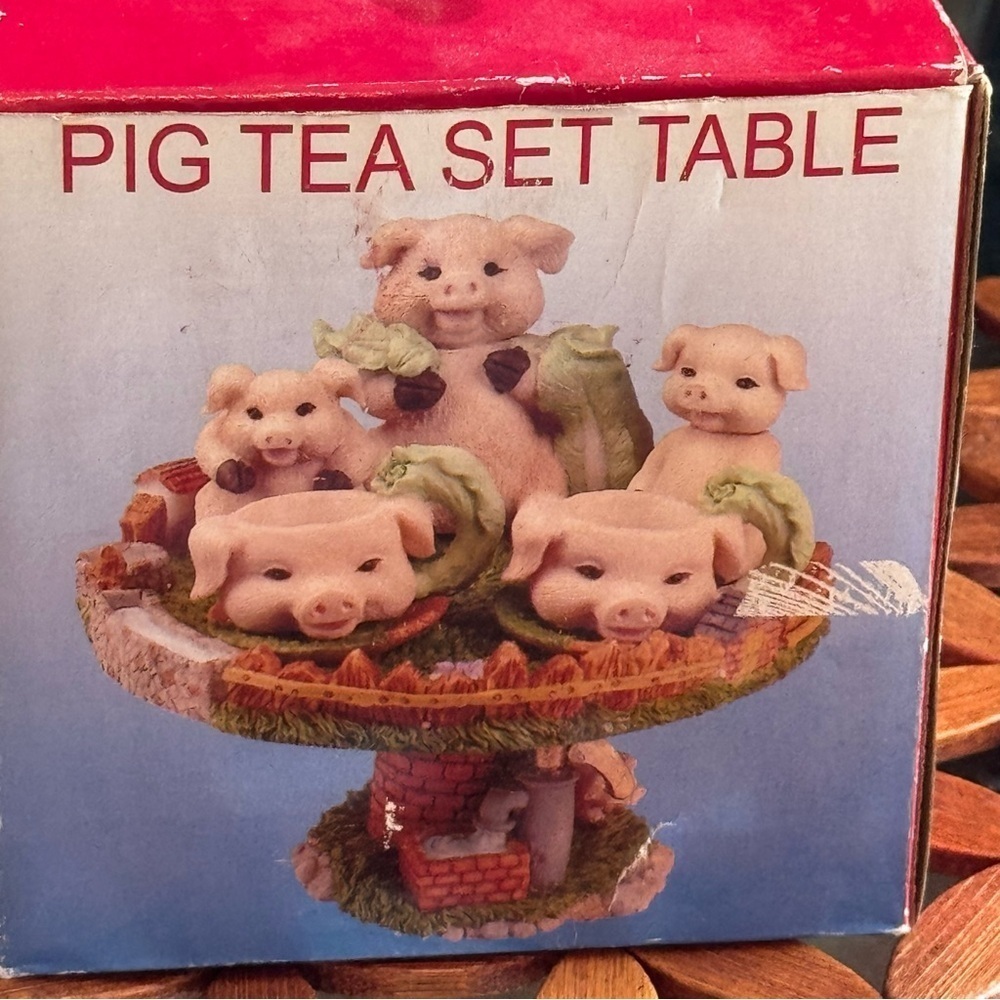 New Vintage Pig Tea Set Table Farmhouse Style Farm Miniature Pedestal Stand - Picture 11 of 13